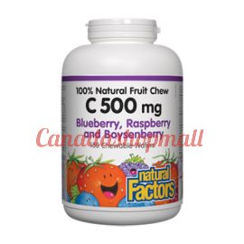 NaturalFactors 100% Natural Fruit Chew, Blueberry, Raspberry and Boysenberry C 500mg 180chewable wafers