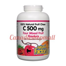 NaturalFactors 100% Natural Fruit Chew, Four Mixed Fruit Flavours C 500mg 180chewable wafers