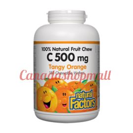 NaturalFactors 100% Natural Fruit Chew, Tangy Orange C 500mg 180chewable wafers