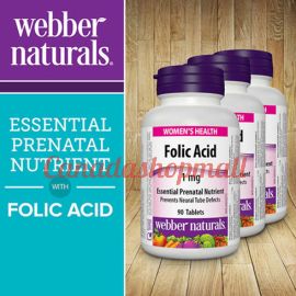 webber naturals 1 mg Folic Acid Tablets 90ccount 3 pack