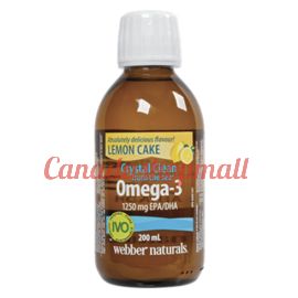 Webber Naturals Crystal Clean from the sea - Omega-3 Liquid 1250 mg EPA/DHA 1000 IU Vitamin D3 200 ml Lemon Cake Flavour 