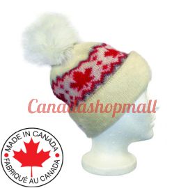 Double Cuff Toque / Beanie / Hat with Fox PomPom