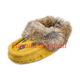 Leather Moccasins Rabbit Fur - Youth Tan