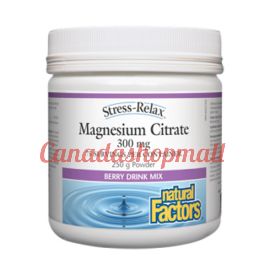 NaturalFactors Magnesium Citrate 300mg , Berry Flavour 250g powder