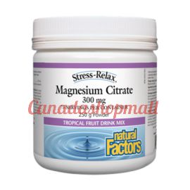 NaturalFactors Magnesium Citrate 300mg, Tropical Fruit Flavour 250g powder