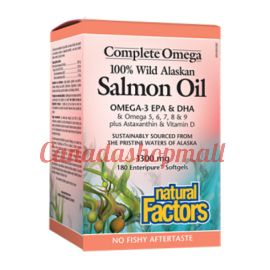 NaturalFactors 100% Wild Alaskan Salmon Oil Complete Omega 1300mg 180enteripure softgels