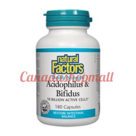 NaturalFactors Acidophilus & Bifidus 10 Billion Active Cells • Double Strength 180capsules