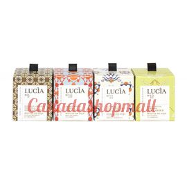 Lucia Assorted Soy Candles Set: Bourbon Vanilla & White Tea, Damask Rose & Cypress, Blue Lotus & Sicilian Orange, Eucalyptus & Gardenia 4×15h