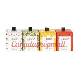 Lucia Assorted Soy Candles Set: Lindseed Flower & Goat Milk, Laurel Leaf & Olive, Tea Leaf & Honey Flower, Mandarin & Tomato Flower 4×15h