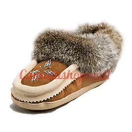 Sheepskin Moccasin Beaded Rabbit Cuff Adult Size Ladies 6